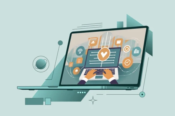 KI-generierter Laptop vor gr&uuml;nem Hintergrund | SPIRIT/21