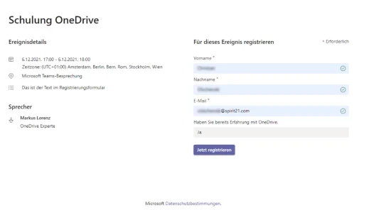 Abbildung 6: Das Registrierungsformular f&uuml;r den Interessenten | SPIRIT/21
