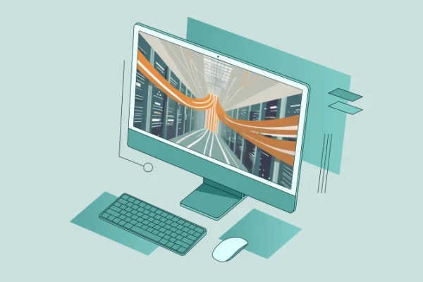 Ein KI-genierter Computer vor gr&uuml;nem Hintergrund mit einen Data-Center, welches Datenaustausch in die Cloud symbolisiert | SPIRIT/21