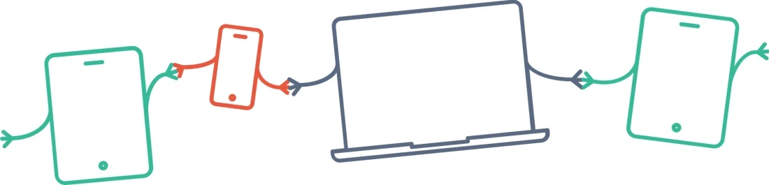 Outlines von mehreren Endger&auml;ten mit Armen, welche sich die H&auml;nde rechen | SPIRIT/21