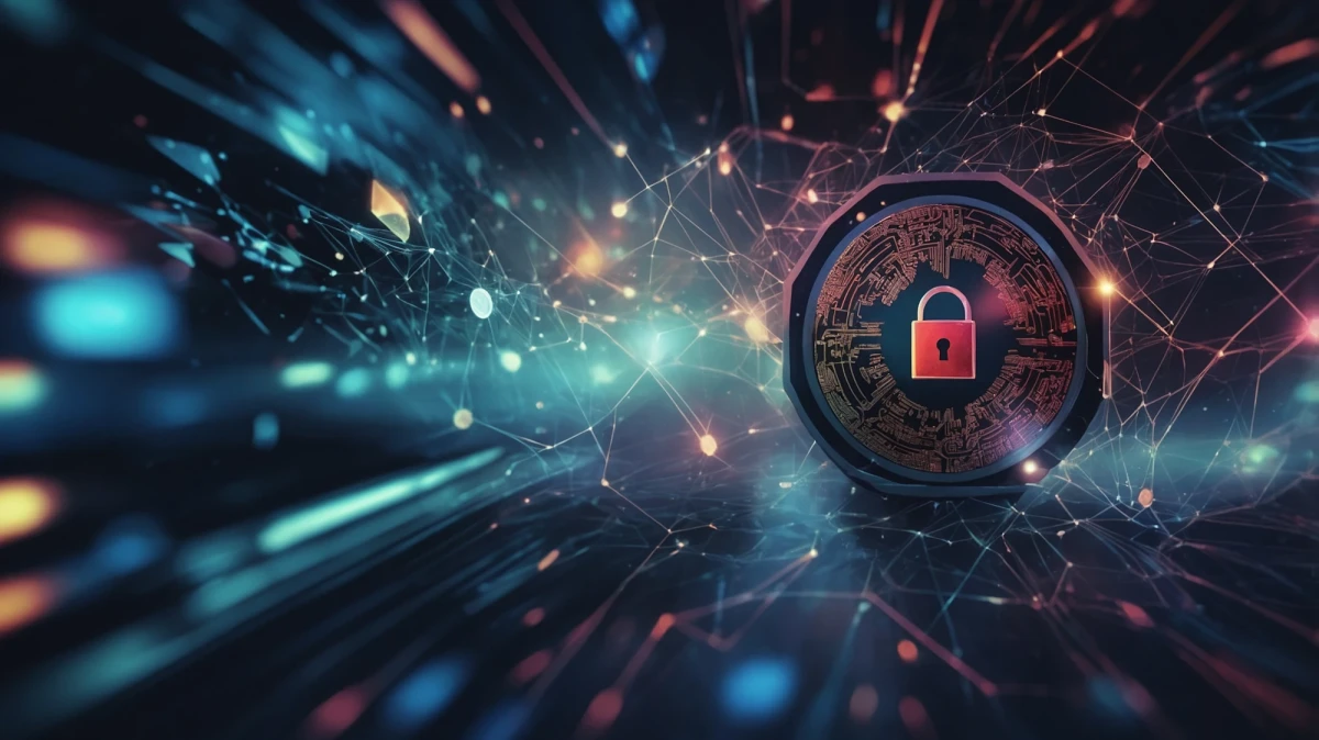 Bei diesem Bild handelt es sich um eine digitale Illustration, die das komplizierte Geflecht von Ma&szlig;nahmen zur Sicherung privater Nutzerdaten durch Verschl&uuml;sselung zeigt. In der Mitte steht ein Schloss, welches Zero Trust symbolisiert. | SPIRIT/21